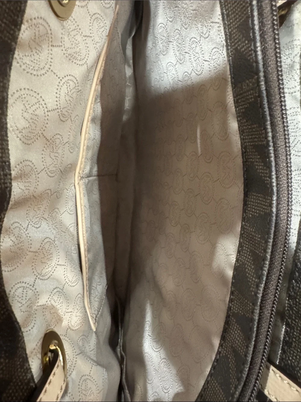 Michael Kors Brown Logo Tote with Tan Straps and Gold Hardware